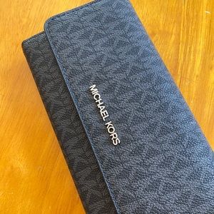 Black MK michael kors wallet trifold with gold accents NWT